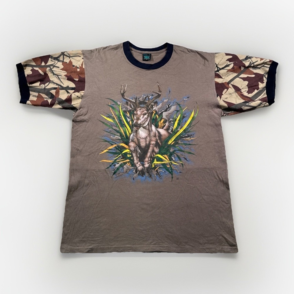 Vintage Deer Shirt Mens XL Camo Big Buck Hunting 90s Alabama Brown